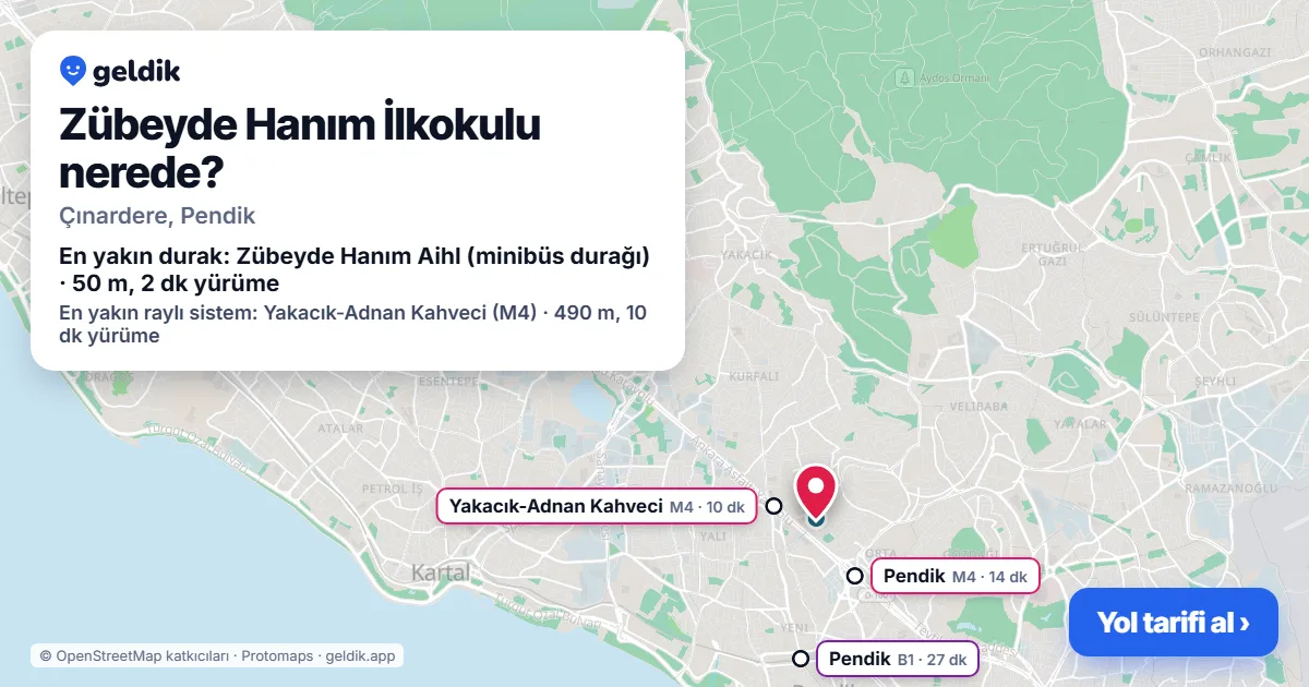 Where is Zübeyde Hanım İlkokulu: map with its location and the nearest stops, with walking times