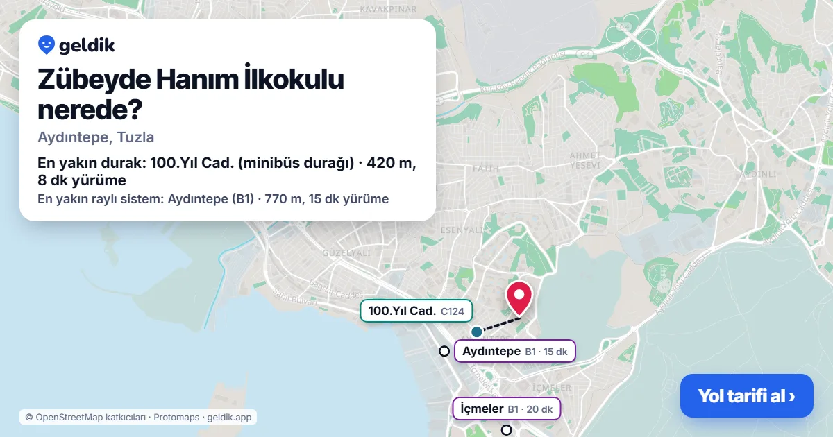Zübeyde Hanım İlkokulu nerede: haritada konumu ve en yakın duraklar, yürüme süreleriyle