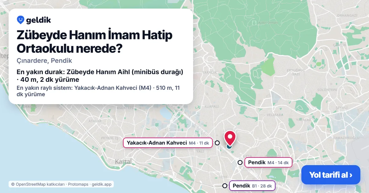 Zübeyde Hanım İmam Hatip Ortaokulu nerede: haritada konumu ve en yakın duraklar, yürüme süreleriyle