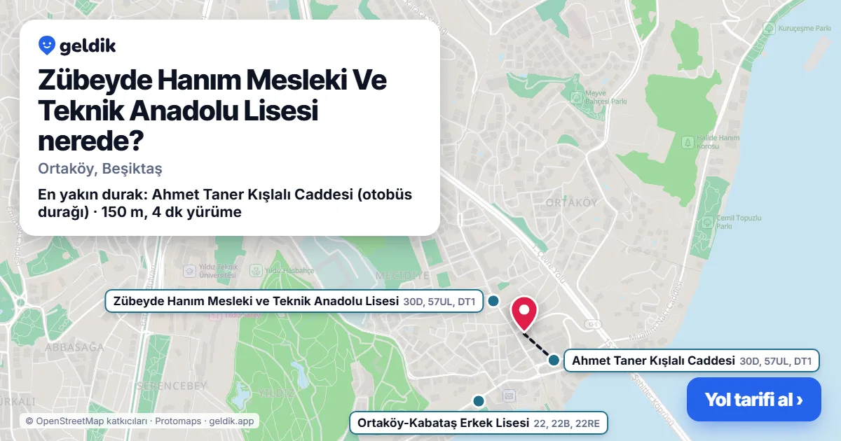 Where is Zübeyde Hanım Mesleki Ve Teknik Anadolu Lisesi: map with its location and the nearest stops, with walking times