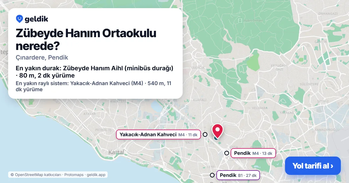Zübeyde Hanım Ortaokulu nerede: haritada konumu ve en yakın duraklar, yürüme süreleriyle