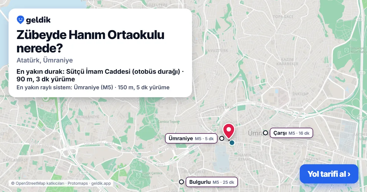 Zübeyde Hanım Ortaokulu nerede: haritada konumu ve en yakın duraklar, yürüme süreleriyle