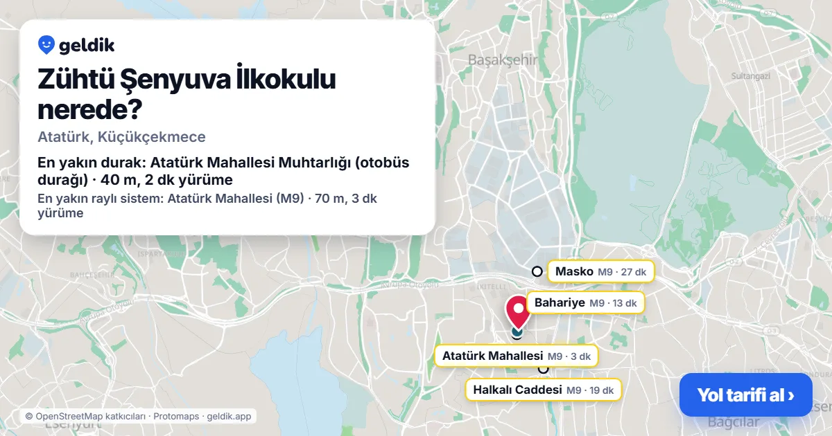 Zühtü Şenyuva İlkokulu nerede: haritada konumu ve en yakın duraklar, yürüme süreleriyle