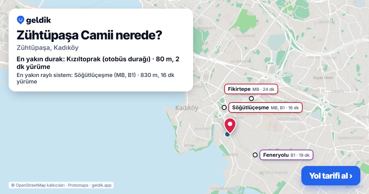 Where is Zühtüpaşa Camii: map with its location and the nearest stops, with walking times