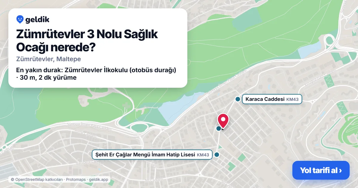 Zümrütevler 3 Nolu Sağlık Ocağı nerede: haritada konumu ve en yakın duraklar, yürüme süreleriyle