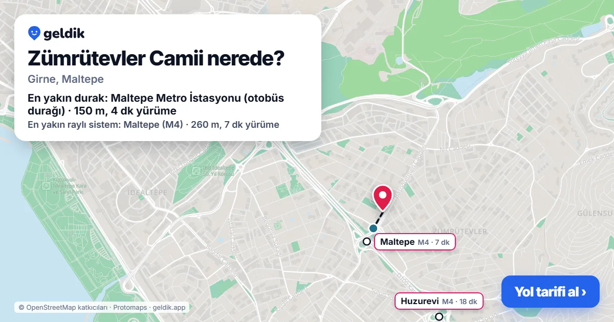 Zümrütevler Camii nerede: haritada konumu ve en yakın duraklar, yürüme süreleriyle