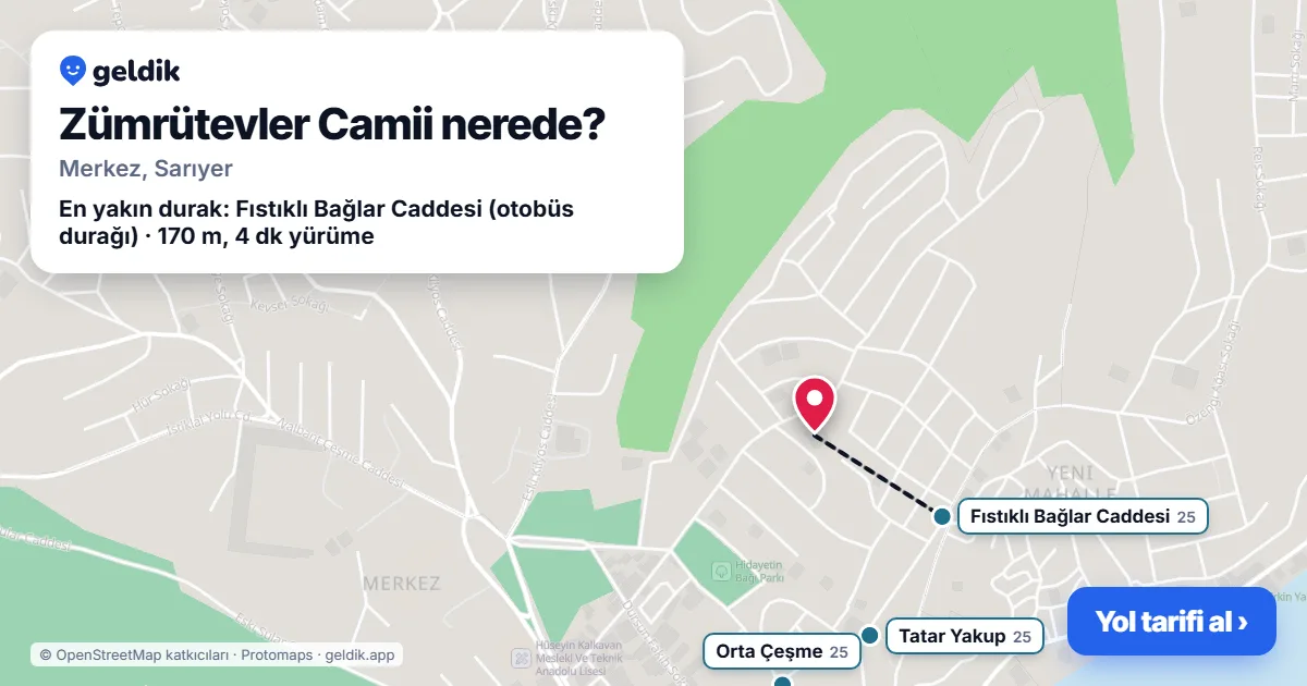 Zümrütevler Camii nerede: haritada konumu ve en yakın duraklar, yürüme süreleriyle
