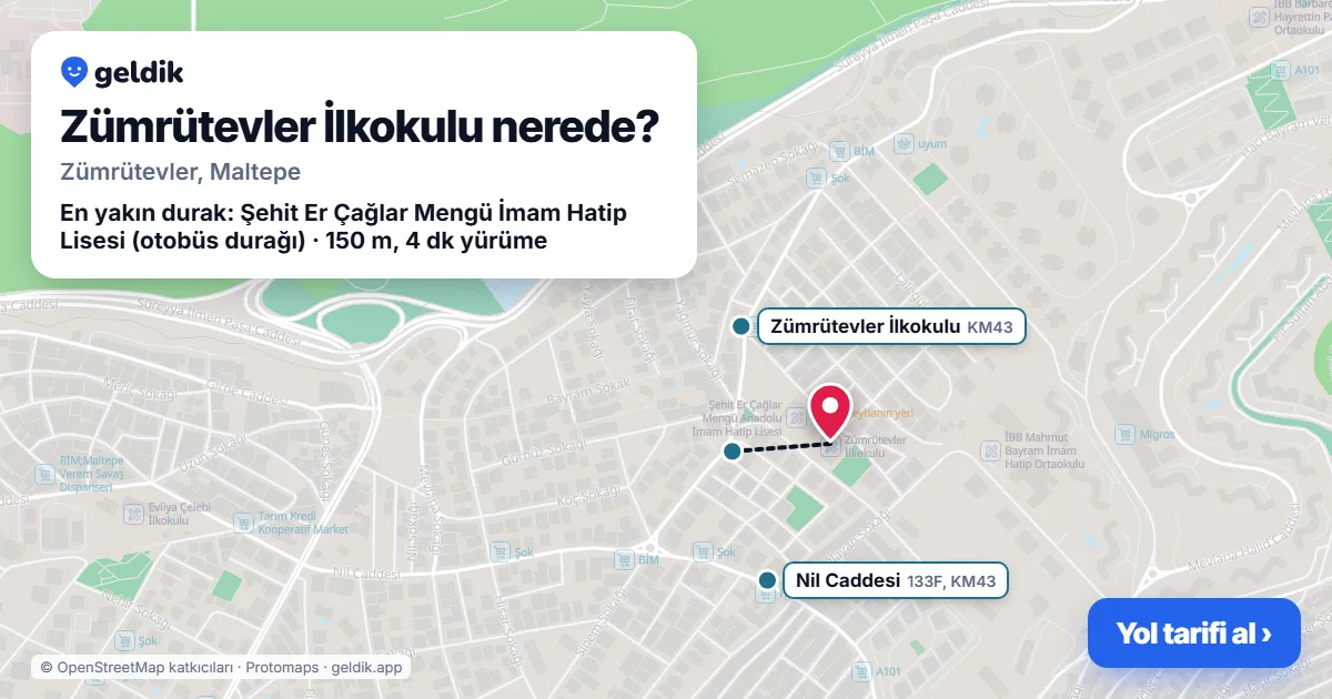 Zümrütevler İlkokulu nerede: haritada konumu ve en yakın duraklar, yürüme süreleriyle