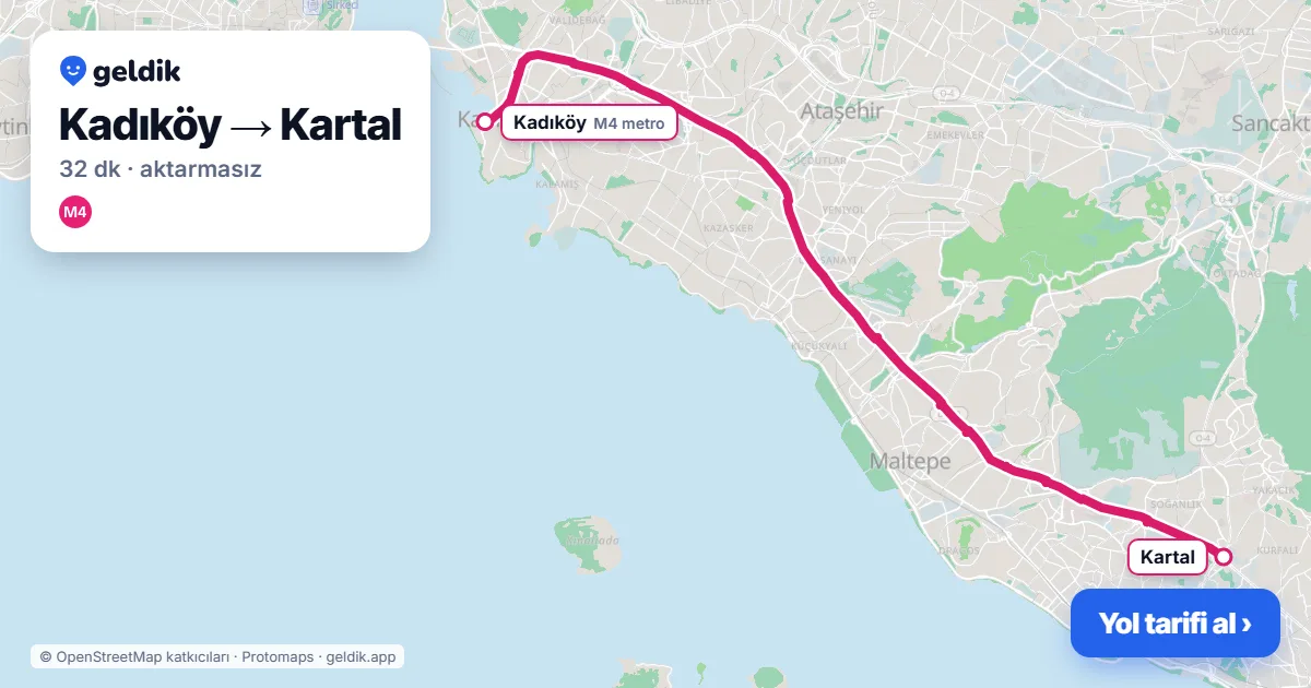 Kadıköy – Kartal yol haritası: M4 ile ~32 dk