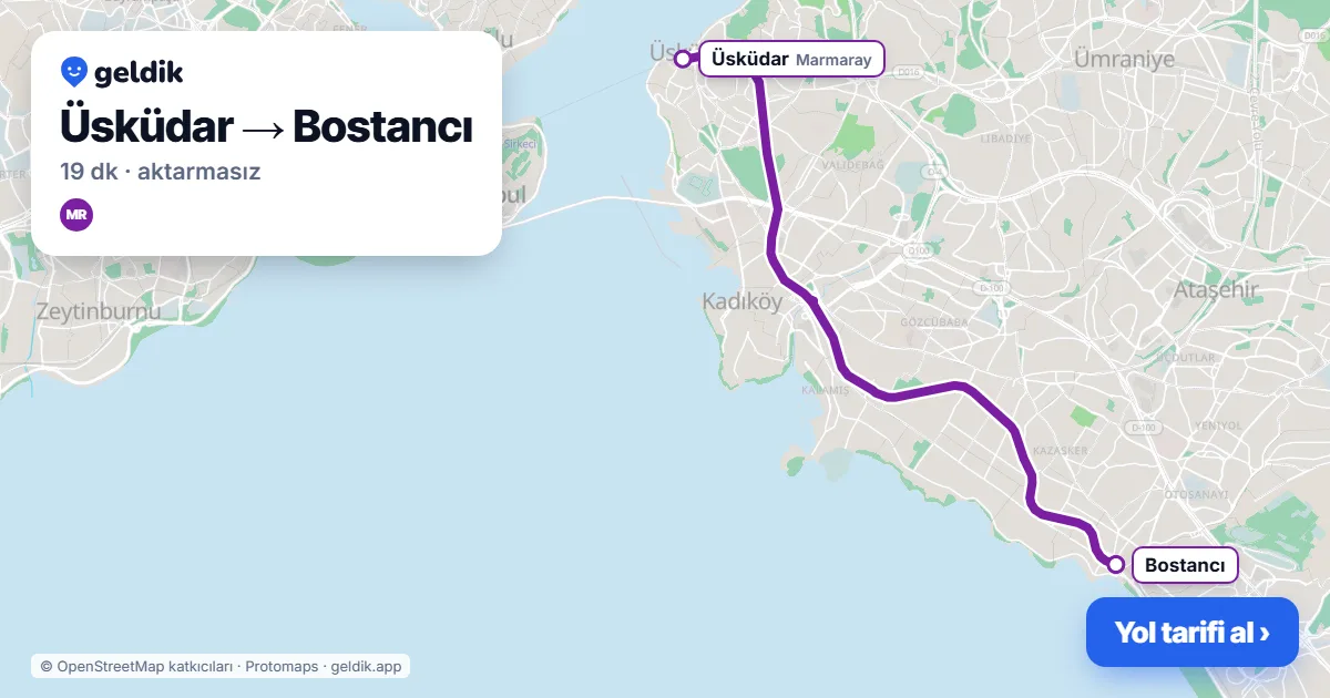 Üsküdar – Bostancı yol haritası: Marmaray ile ~19 dk