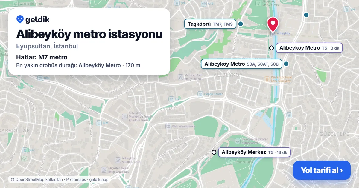Alibeyköy metro istasyonu haritada: konumu, yakındaki istasyonlar ve otobüs durakları