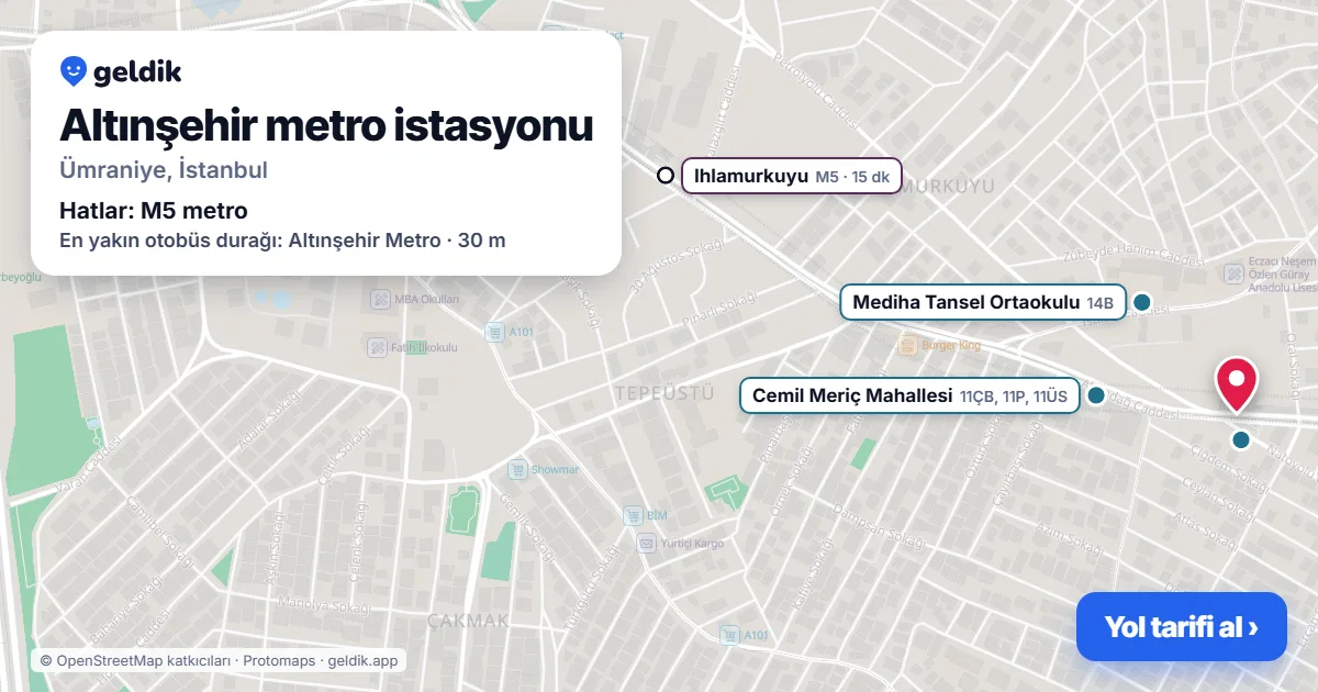 Altınşehir metro istasyonu haritada: konumu, yakındaki istasyonlar ve otobüs durakları