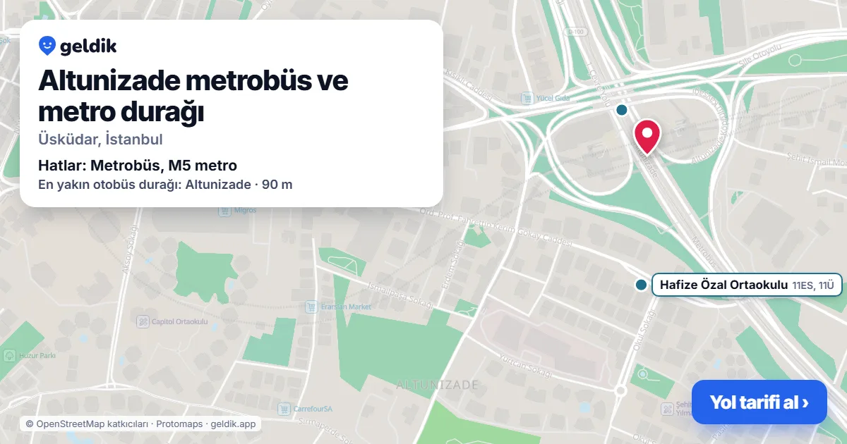 Altunizade metrobüs ve metro durağı haritada: konumu, yakındaki istasyonlar ve otobüs durakları
