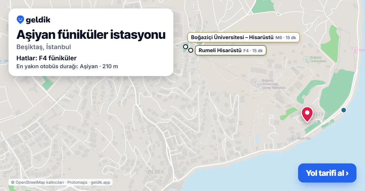 Aşiyan füniküler istasyonu haritada: konumu, yakındaki istasyonlar ve otobüs durakları