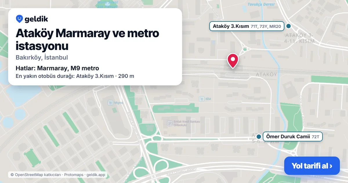 Ataköy Marmaray ve metro istasyonu haritada: konumu, yakındaki istasyonlar ve otobüs durakları