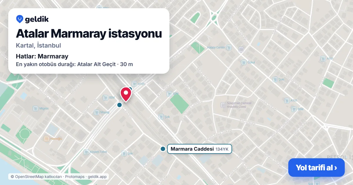 Atalar Marmaray istasyonu haritada: konumu, yakındaki istasyonlar ve otobüs durakları