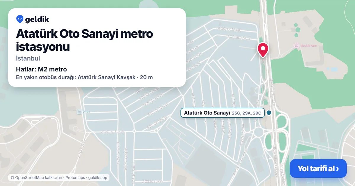 Atatürk Oto Sanayi metro istasyonu haritada: konumu, yakındaki istasyonlar ve otobüs durakları