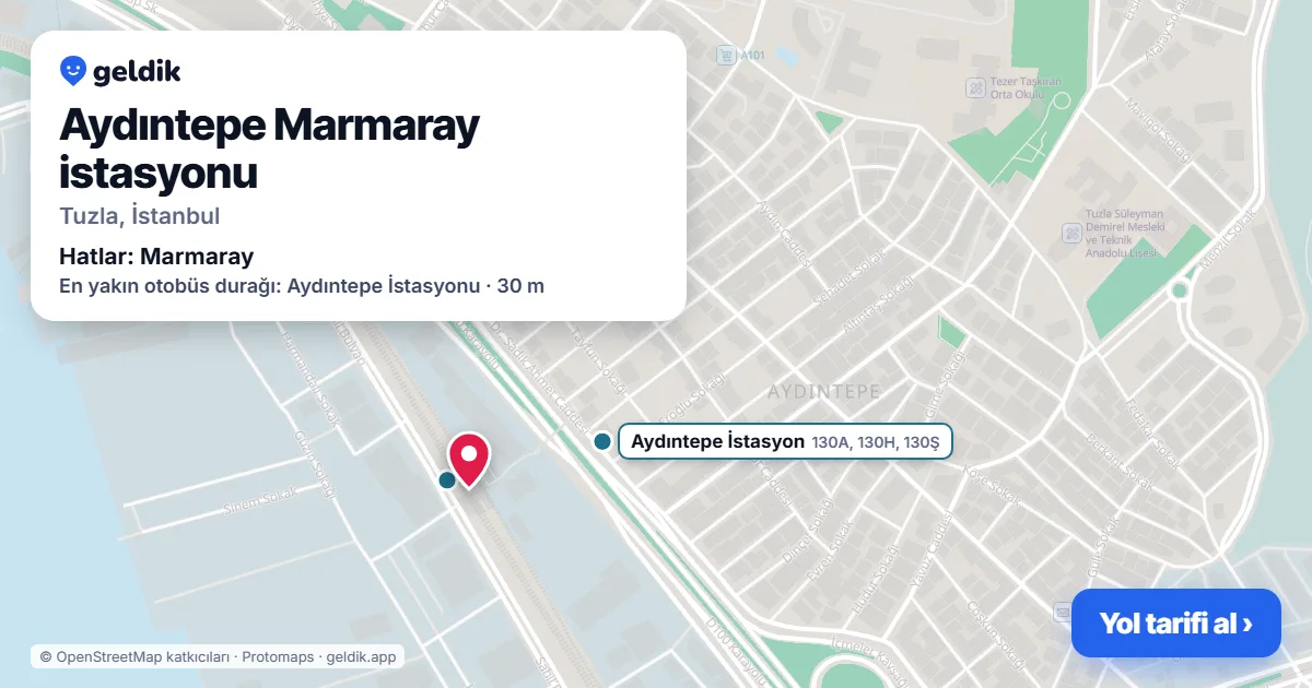 Aydıntepe Marmaray istasyonu haritada: konumu, yakındaki istasyonlar ve otobüs durakları