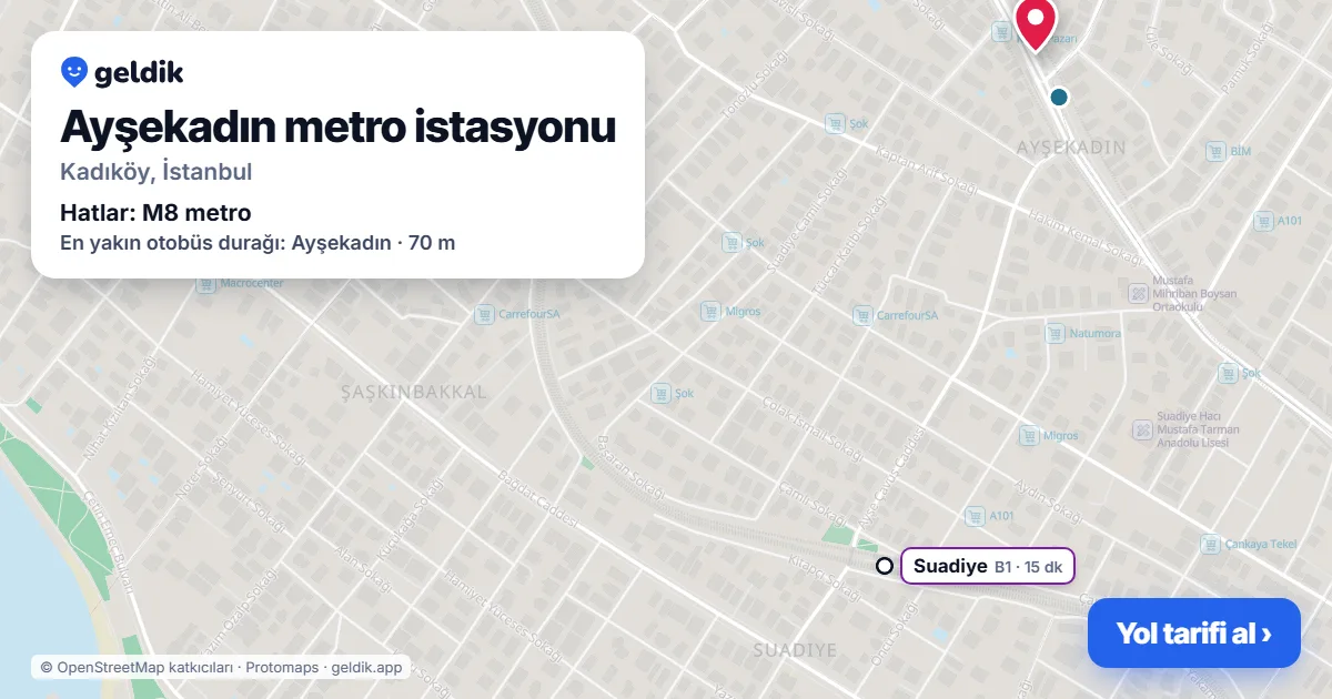 Ayşekadın metro istasyonu haritada: konumu, yakındaki istasyonlar ve otobüs durakları