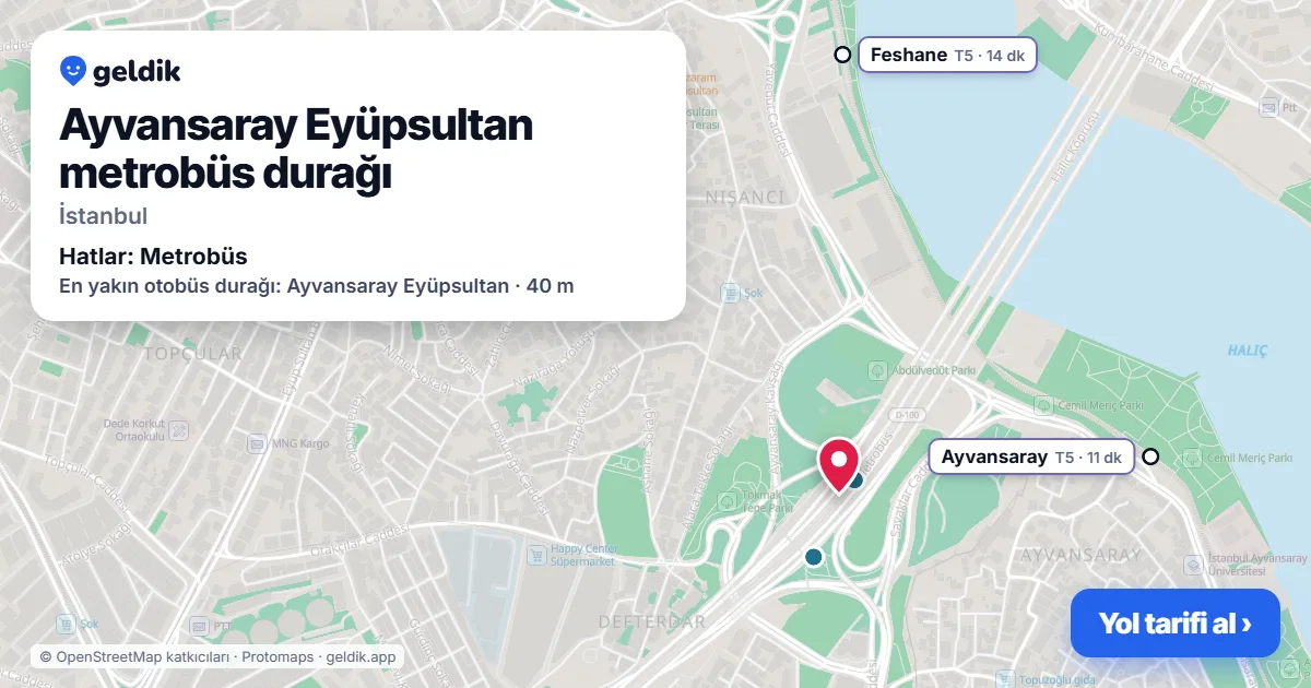 Ayvansaray Eyüpsultan metrobüs durağı haritada: konumu, yakındaki istasyonlar ve otobüs durakları