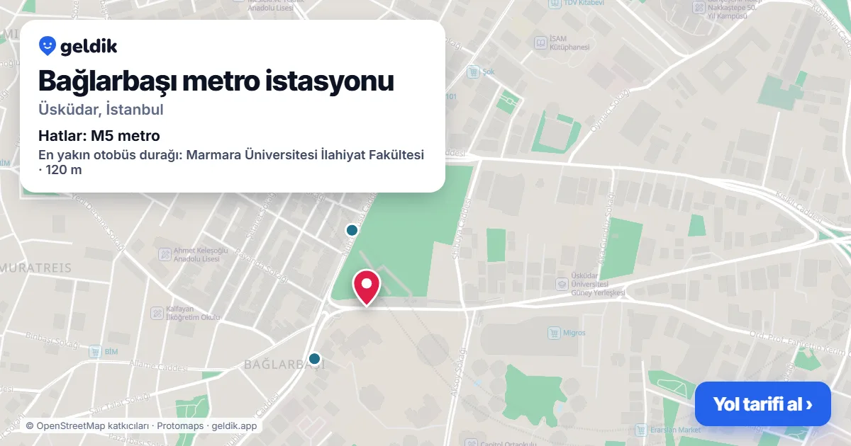 Bağlarbaşı metro istasyonu haritada: konumu, yakındaki istasyonlar ve otobüs durakları