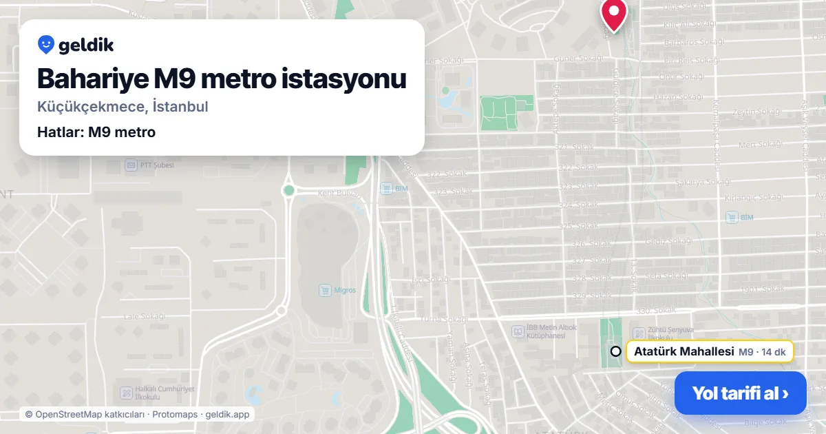 Bahariye M9 metro istasyonu haritada: konumu, yakındaki istasyonlar ve otobüs durakları