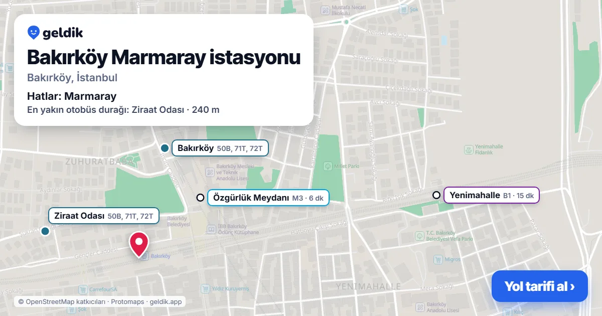 Bakırköy Marmaray istasyonu haritada: konumu, yakındaki istasyonlar ve otobüs durakları