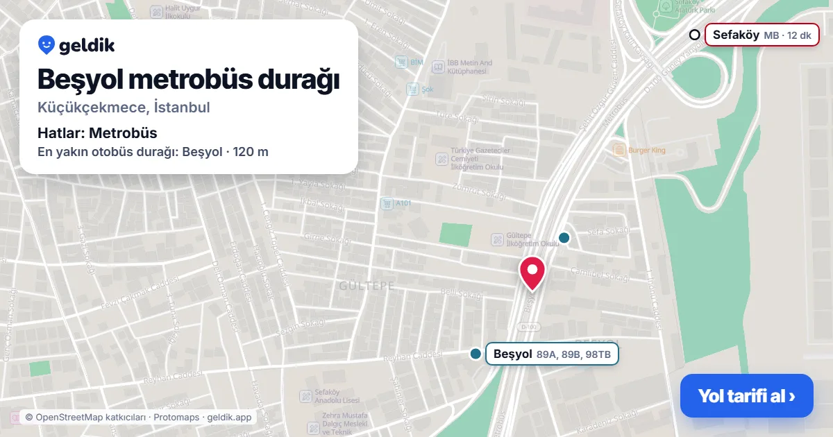 Beşyol Metrobus stop on the map: location, nearby stations and bus stops