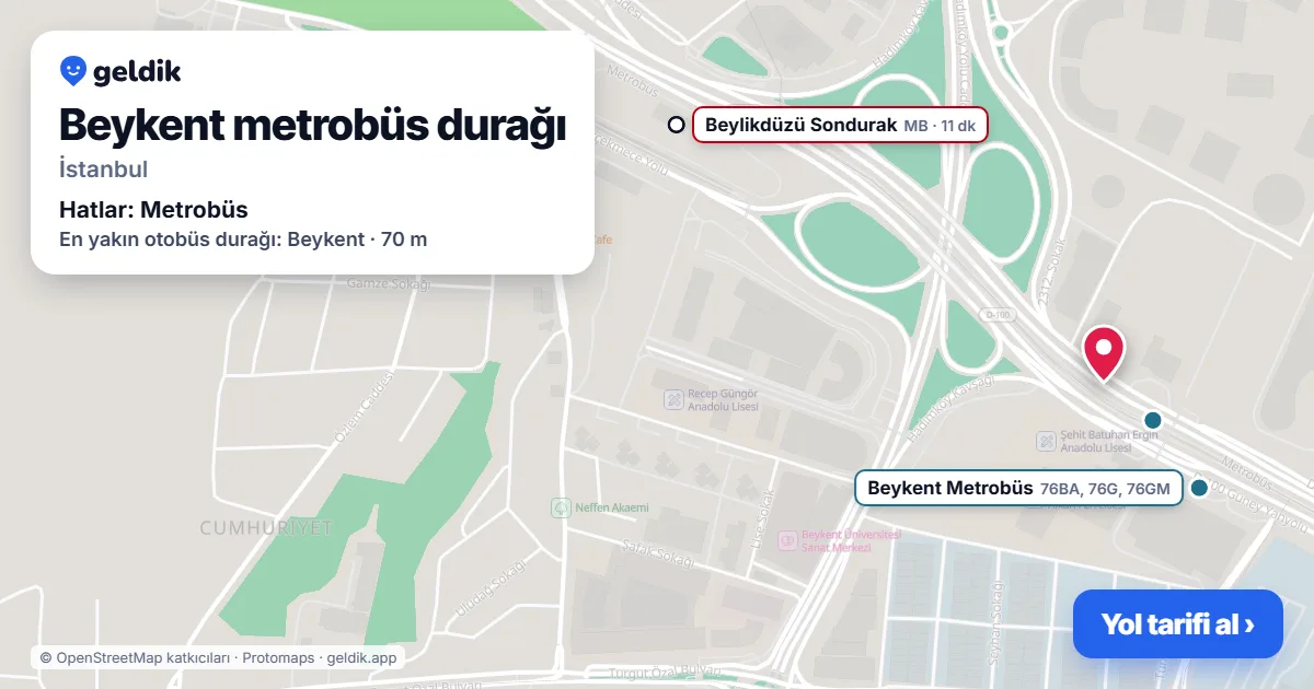 Beykent metrobüs durağı haritada: konumu, yakındaki istasyonlar ve otobüs durakları