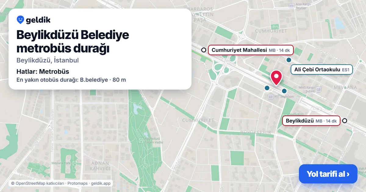 Beylikdüzü Belediye metrobüs durağı haritada: konumu, yakındaki istasyonlar ve otobüs durakları