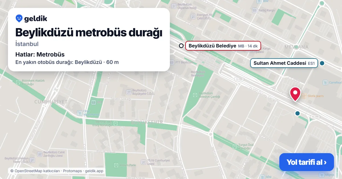 Beylikdüzü metrobüs durağı haritada: konumu, yakındaki istasyonlar ve otobüs durakları