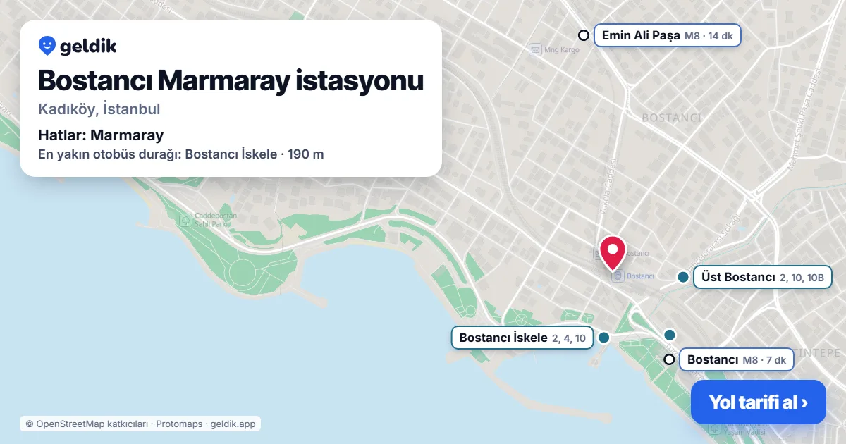 Bostancı Marmaray istasyonu haritada: konumu, yakındaki istasyonlar ve otobüs durakları