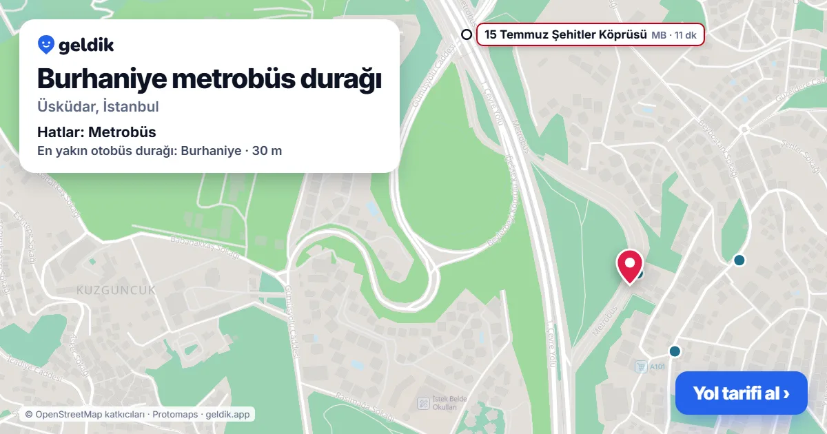 Burhaniye metrobüs durağı haritada: konumu, yakındaki istasyonlar ve otobüs durakları