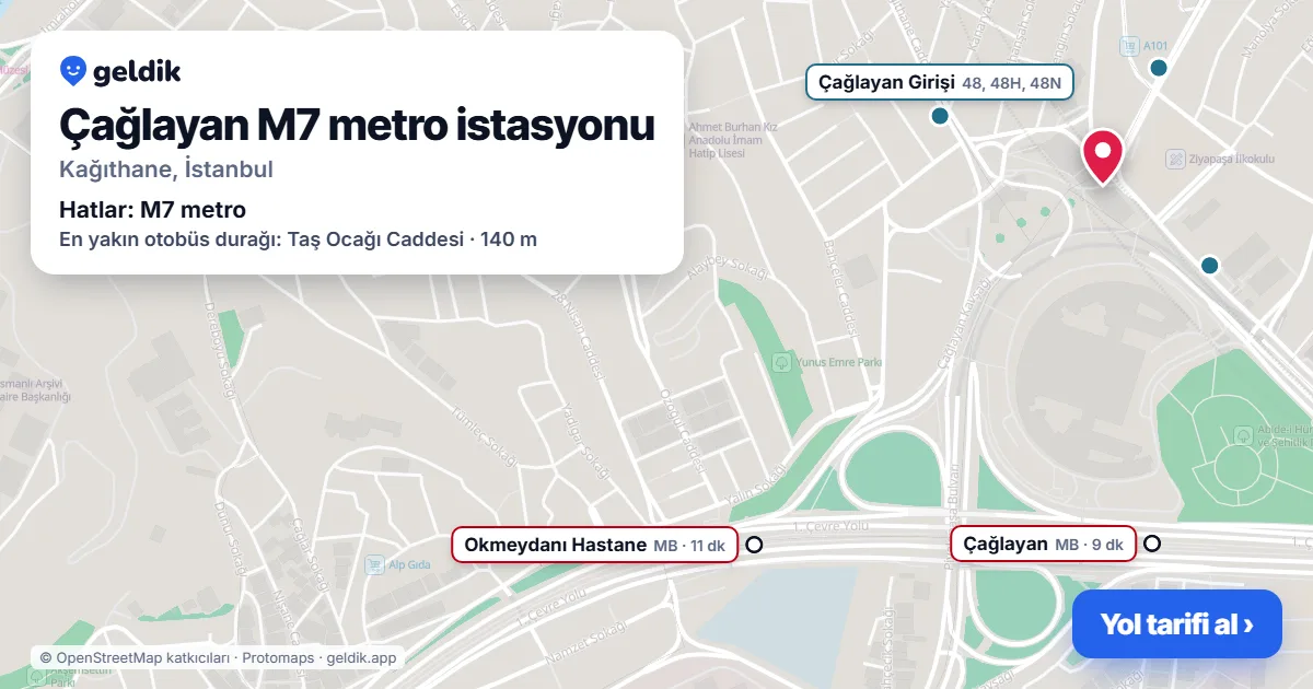 Çağlayan M7 metro istasyonu haritada: konumu, yakındaki istasyonlar ve otobüs durakları