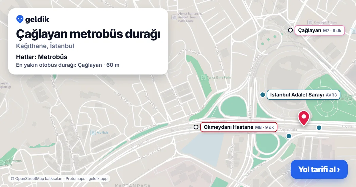 Çağlayan Metrobus stop on the map: location, nearby stations and bus stops