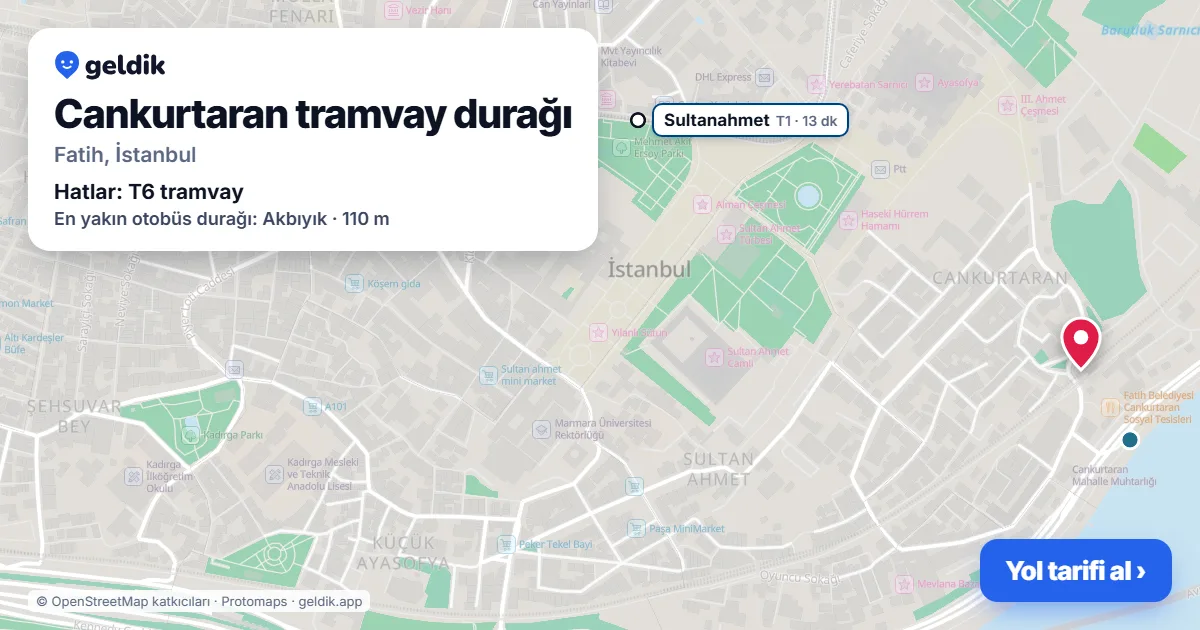 Cankurtaran tramvay durağı haritada: konumu, yakındaki istasyonlar ve otobüs durakları