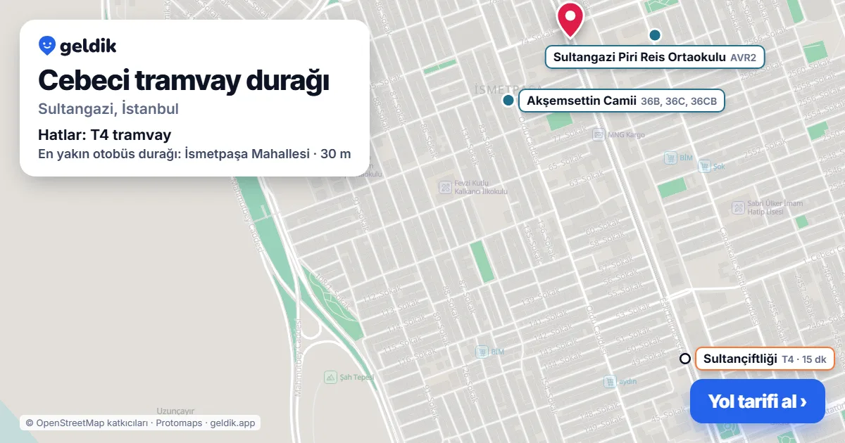 Cebeci tramvay durağı haritada: konumu, yakındaki istasyonlar ve otobüs durakları