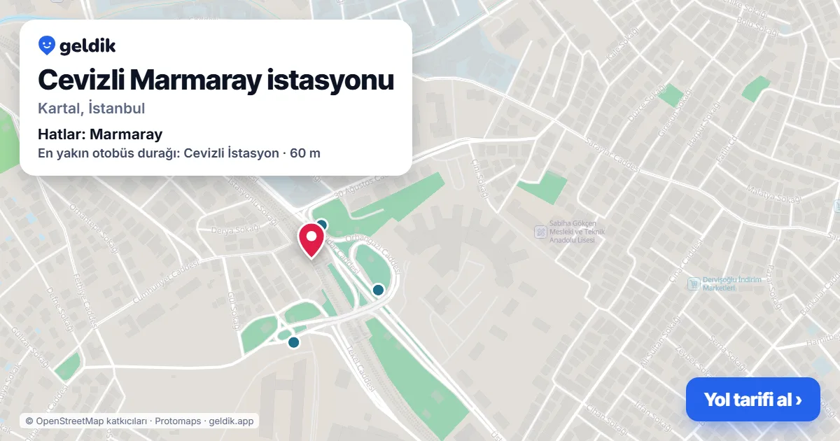 Cevizli Marmaray station on the map: location, nearby stations and bus stops