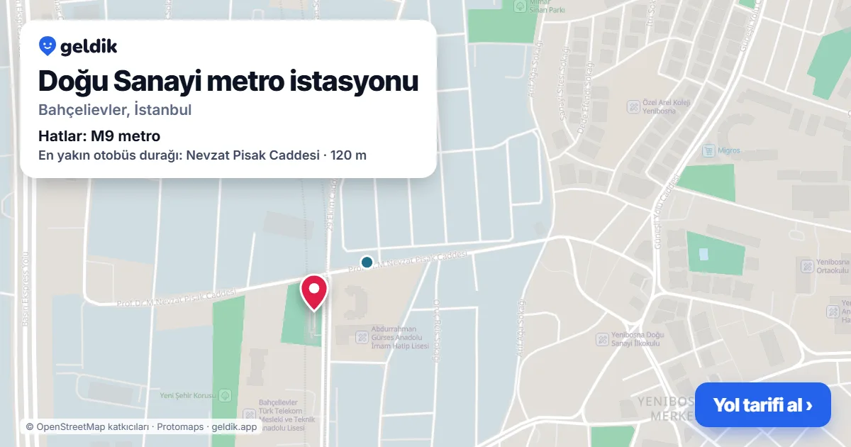 Doğu Sanayi metro istasyonu haritada: konumu, yakındaki istasyonlar ve otobüs durakları