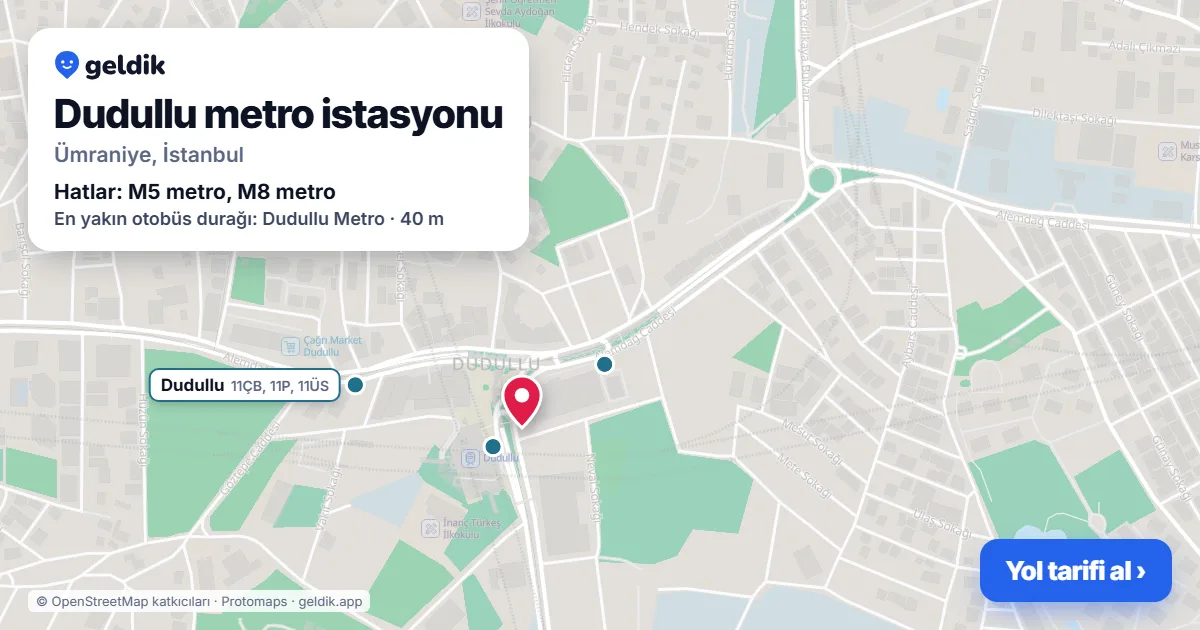 Dudullu metro istasyonu haritada: konumu, yakındaki istasyonlar ve otobüs durakları