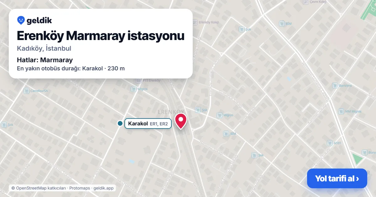 Erenköy Marmaray istasyonu haritada: konumu, yakındaki istasyonlar ve otobüs durakları
