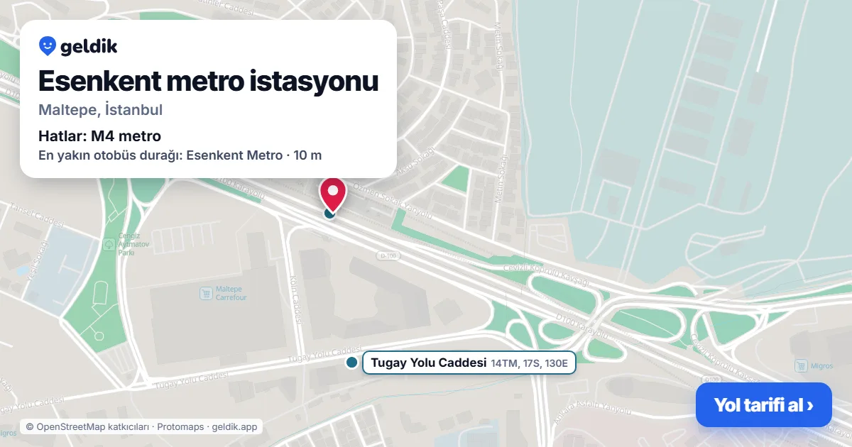 Esenkent metro istasyonu haritada: konumu, yakındaki istasyonlar ve otobüs durakları