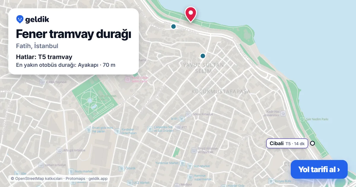 Fener tramvay durağı haritada: konumu, yakındaki istasyonlar ve otobüs durakları