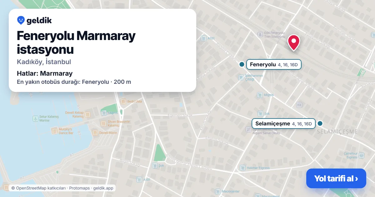 Feneryolu Marmaray istasyonu haritada: konumu, yakındaki istasyonlar ve otobüs durakları