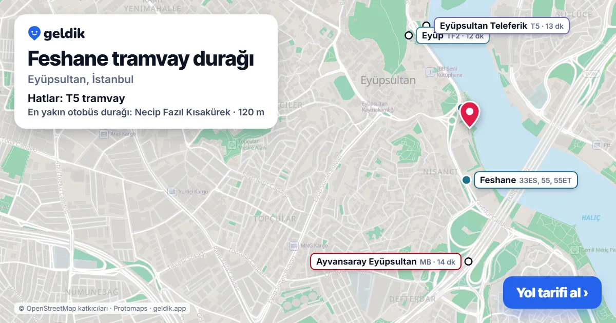 Feshane tramvay durağı haritada: konumu, yakındaki istasyonlar ve otobüs durakları