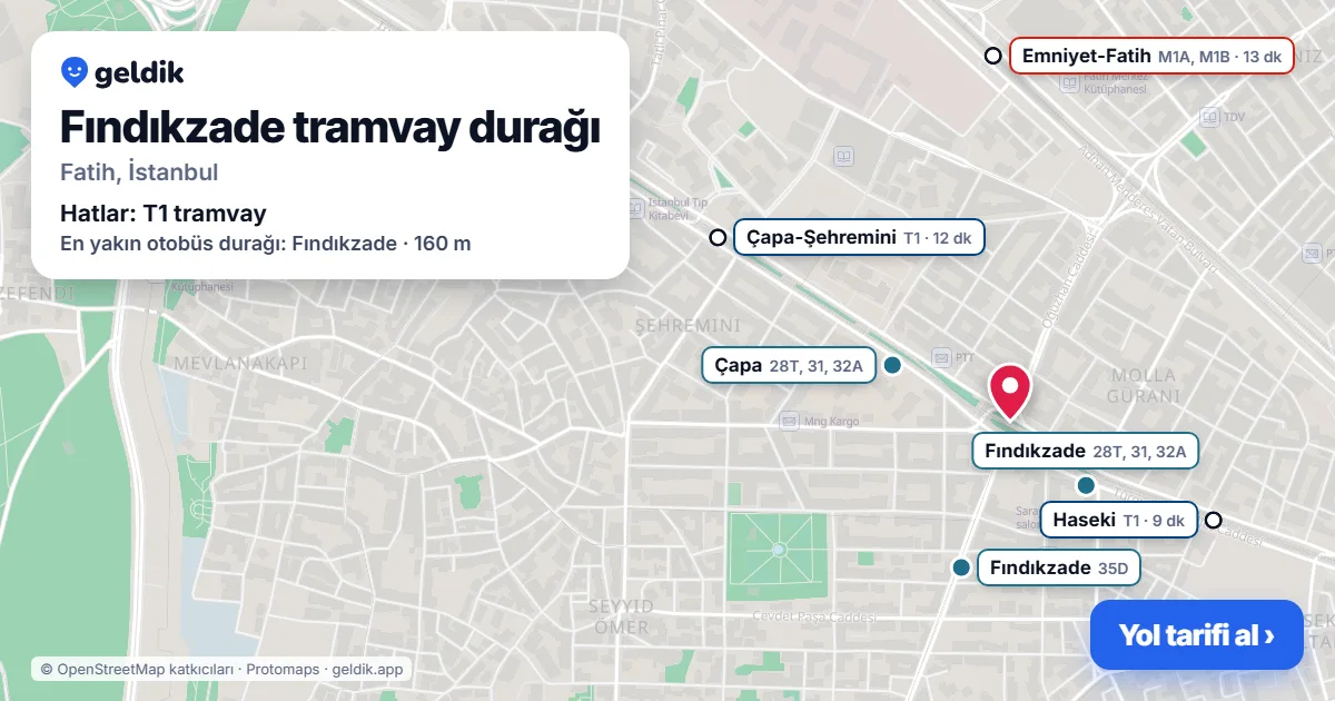 Fındıkzade tram stop on the map: location, nearby stations and bus stops
