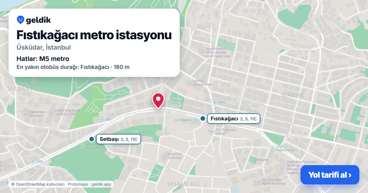 Fıstıkağacı metro istasyonu haritada: konumu, yakındaki istasyonlar ve otobüs durakları