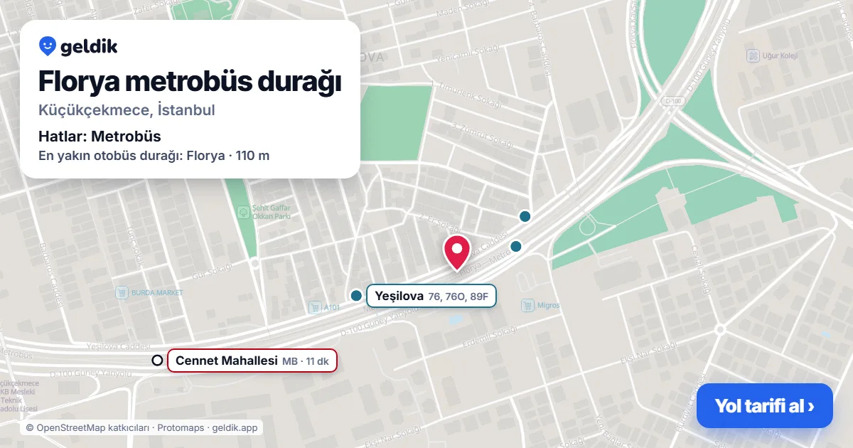 Florya metrobüs durağı haritada: konumu, yakındaki istasyonlar ve otobüs durakları