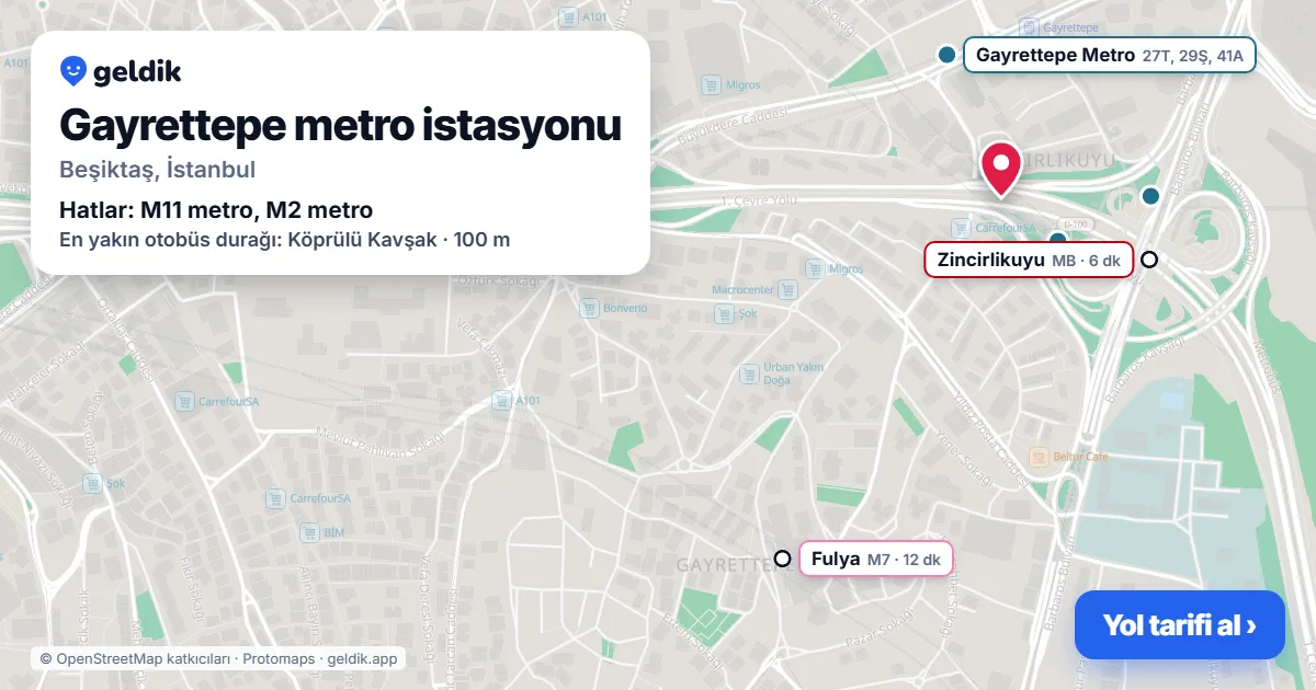Gayrettepe metro istasyonu haritada: konumu, yakındaki istasyonlar ve otobüs durakları