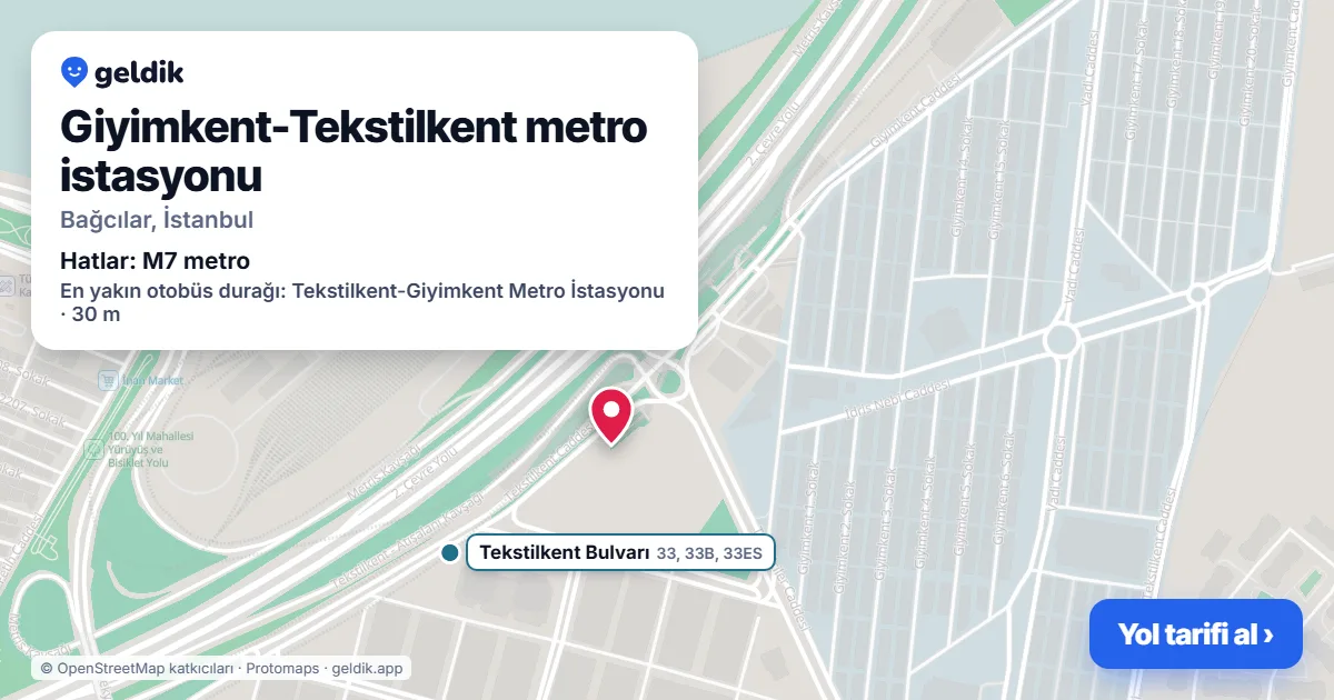 Giyimkent-Tekstilkent metro istasyonu haritada: konumu, yakındaki istasyonlar ve otobüs durakları